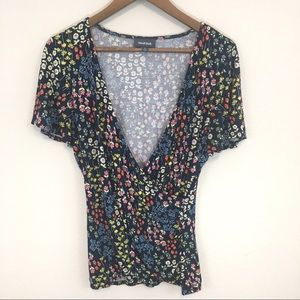 ModCloth Floral/Strawberry Faux Wrap Blouse